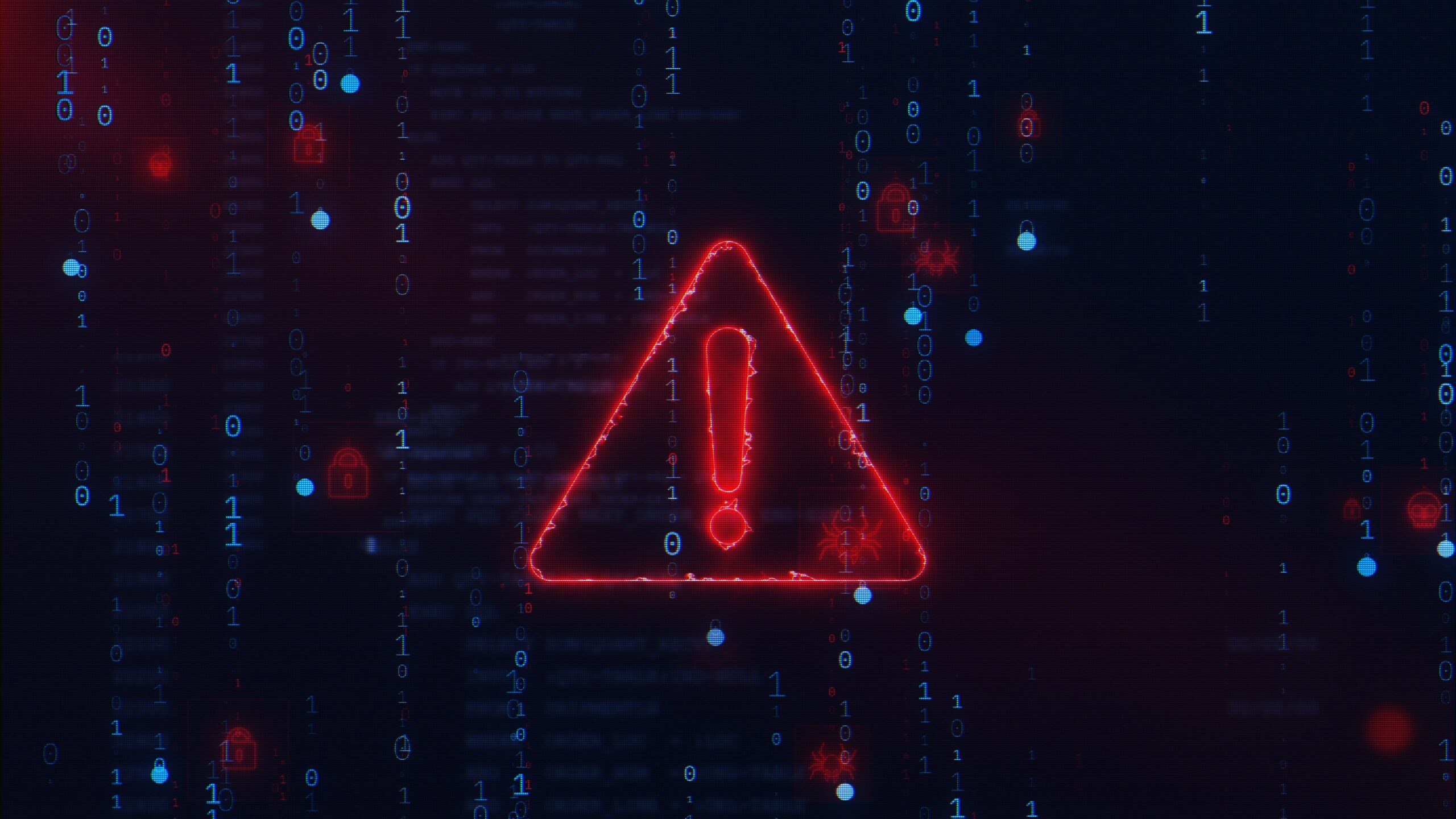 Glowing red warning triangle on a dark background.